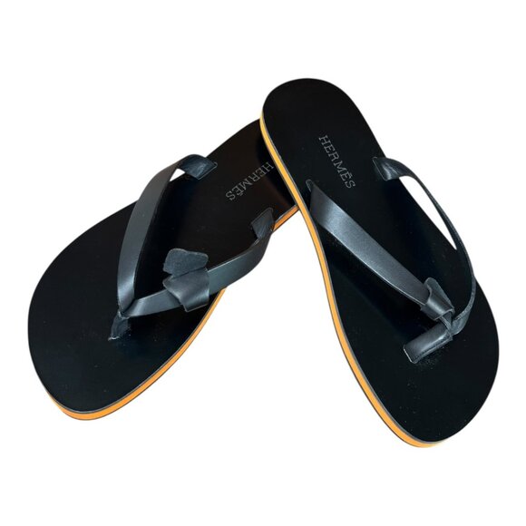 Hermes Black Orange Calf Leather Monte Carlo Sandal Shoes EU 41 Flip Flops Italy main image 4